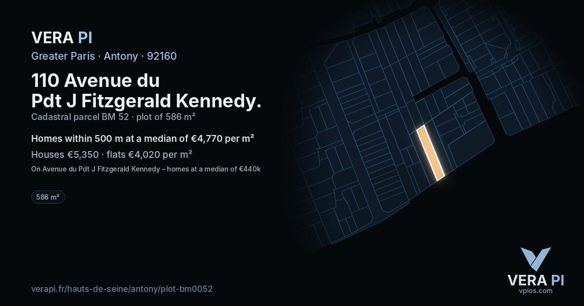 110 Avenue du Pdt J Fitzgerald Kennedy, Antony at night – the plot lit, the parcels around coloured by the prices near them