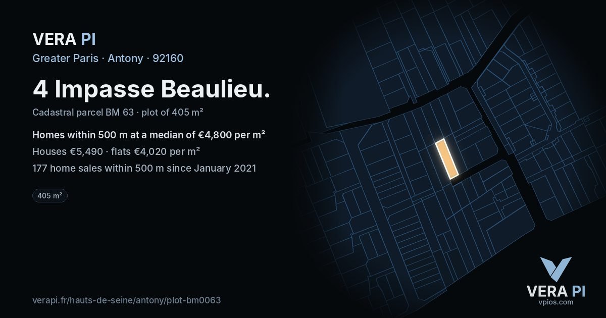 4 Impasse Beaulieu, Antony at night – the plot lit, the parcels around coloured by the prices near them
