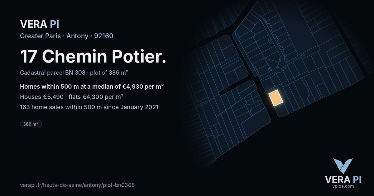 17 Chemin Potier, Antony at night – the plot lit, the parcels around coloured by the prices near them