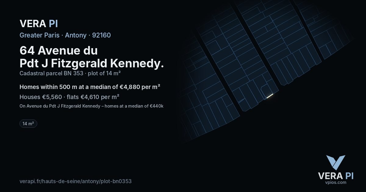 64 Avenue du Pdt J Fitzgerald Kennedy, Antony at night – the plot lit, the parcels around coloured by the prices near them