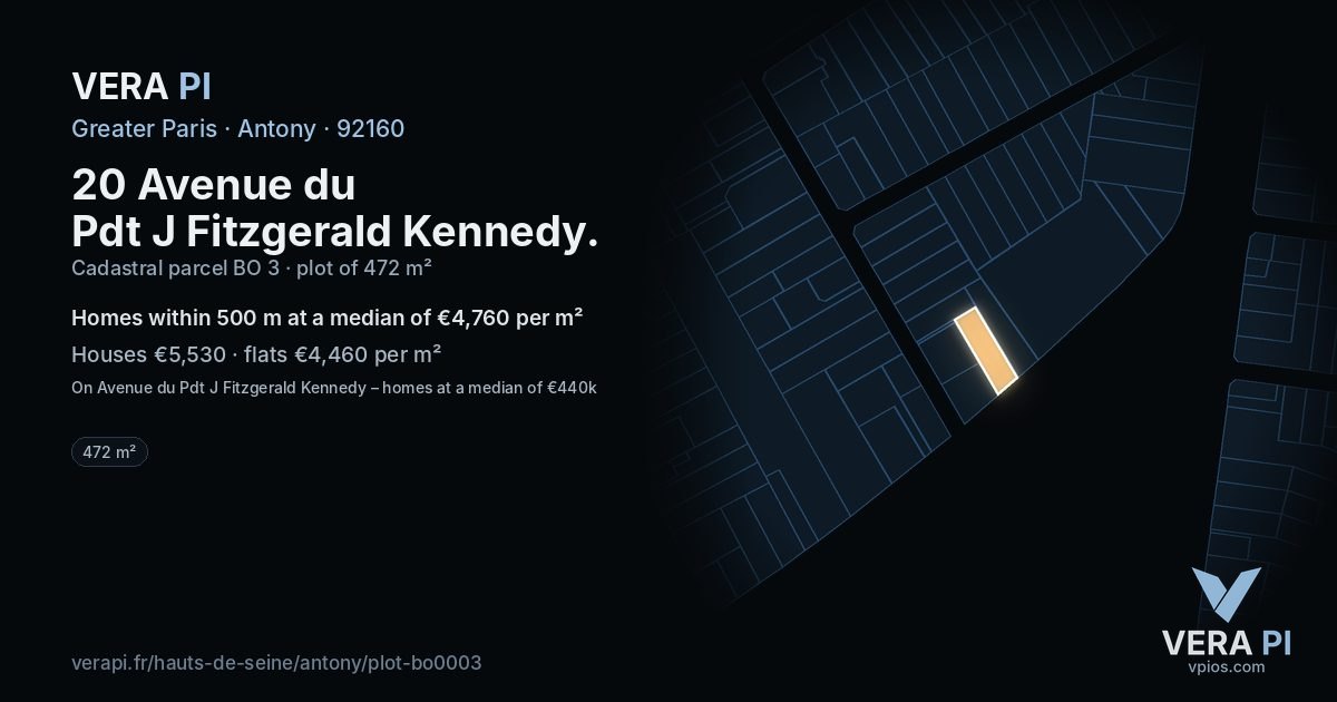 20 Avenue du Pdt J Fitzgerald Kennedy, Antony at night – the plot lit, the parcels around coloured by the prices near them