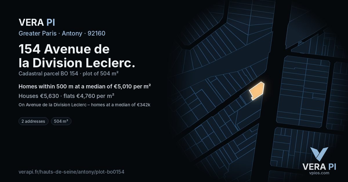 154 Avenue de la Division Leclerc, Antony at night – the plot lit, the parcels around coloured by the prices near them