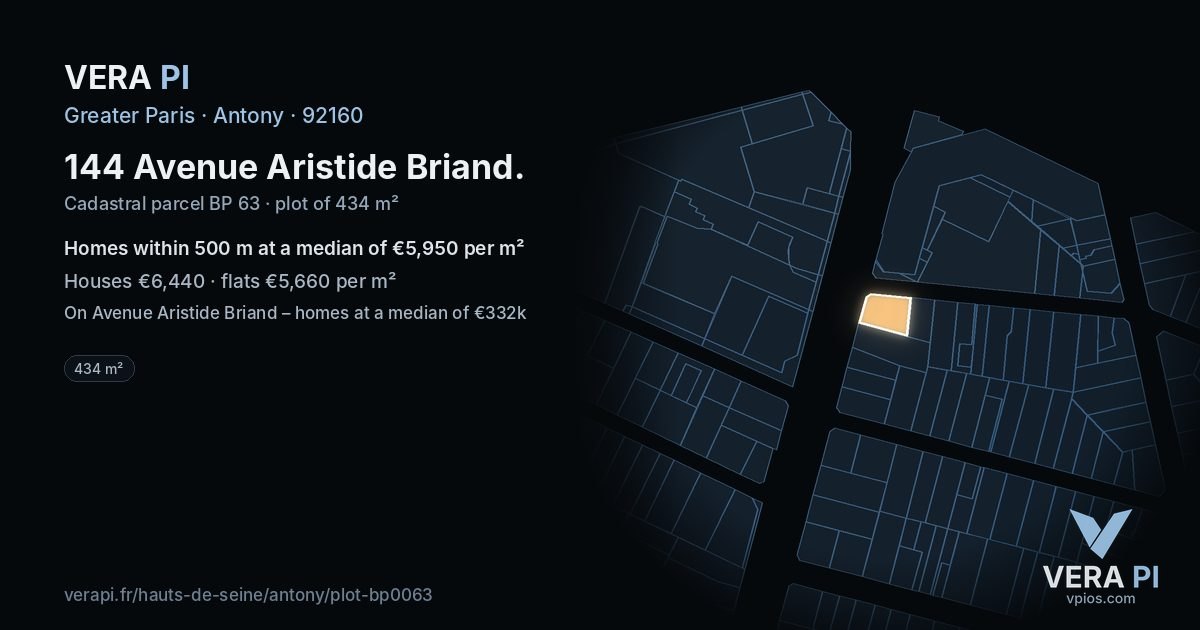 144 Avenue Aristide Briand, Antony at night – the plot lit, the parcels around coloured by the prices near them