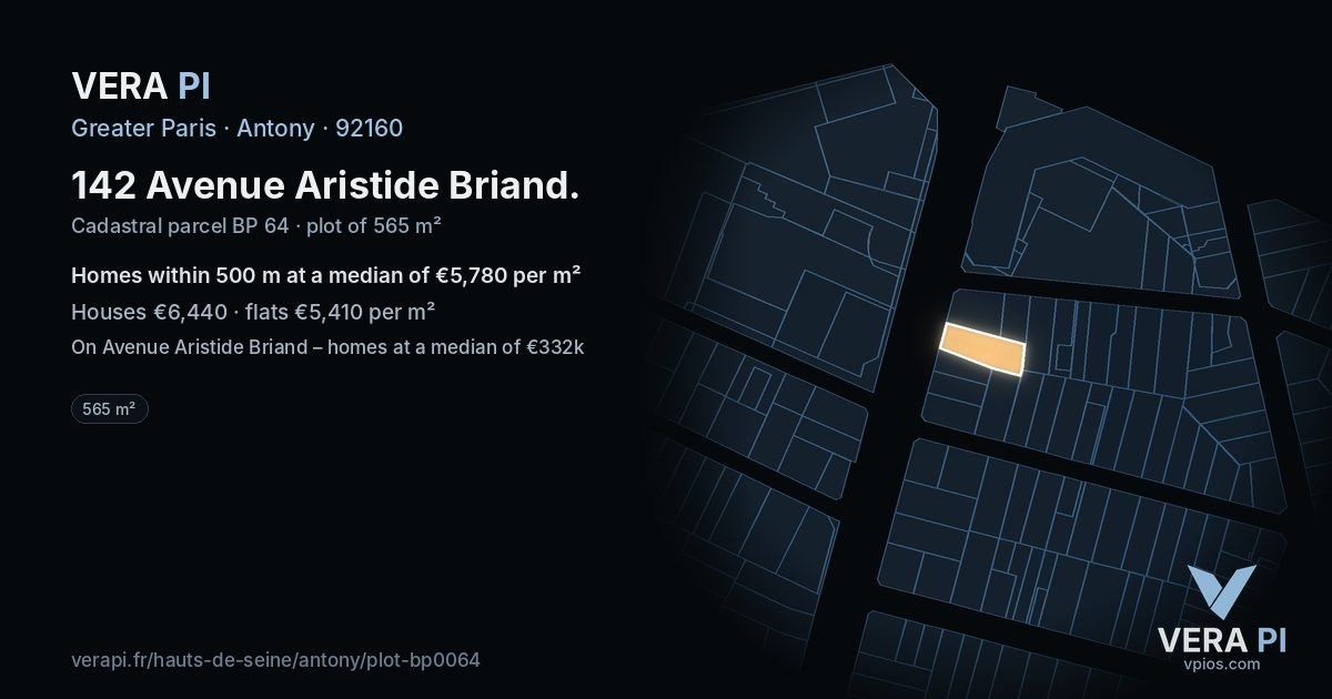 142 Avenue Aristide Briand, Antony at night – the plot lit, the parcels around coloured by the prices near them