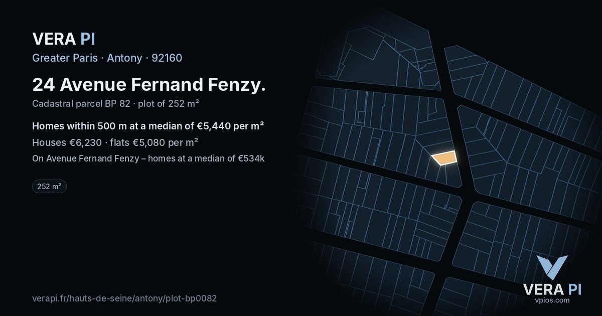 24 Avenue Fernand Fenzy, Antony at night – the plot lit, the parcels around coloured by the prices near them