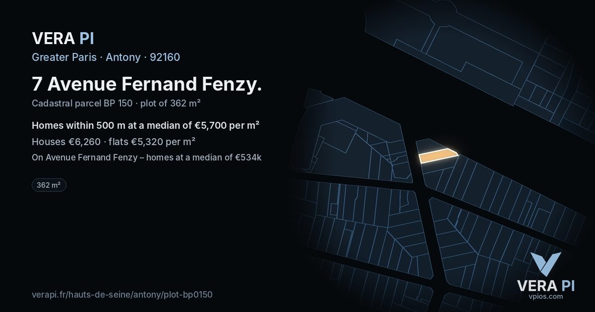 7 Avenue Fernand Fenzy, Antony at night – the plot lit, the parcels around coloured by the prices near them