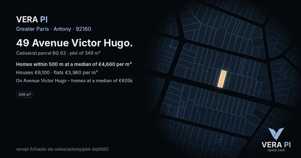 49 Avenue Victor Hugo, Antony at night – the plot lit, the parcels around coloured by the prices near them