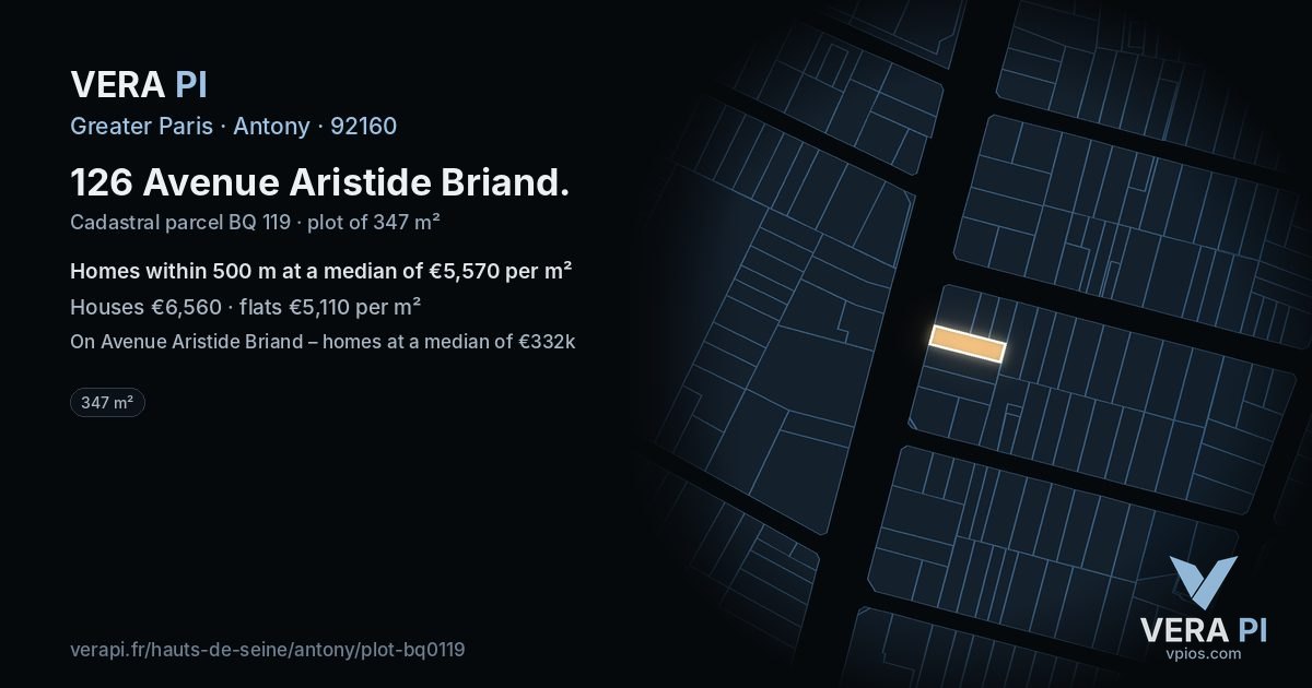126 Avenue Aristide Briand, Antony at night – the plot lit, the parcels around coloured by the prices near them