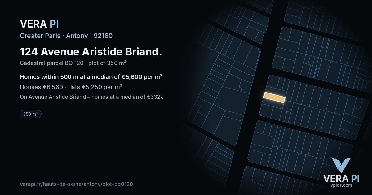 124 Avenue Aristide Briand, Antony at night – the plot lit, the parcels around coloured by the prices near them