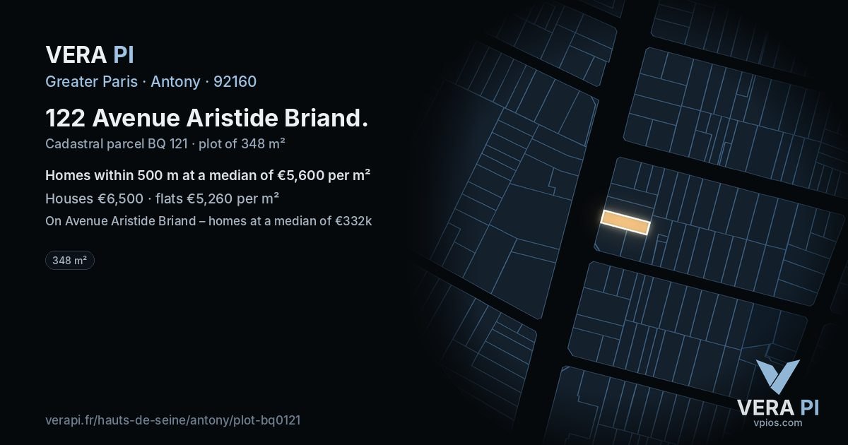 122 Avenue Aristide Briand, Antony at night – the plot lit, the parcels around coloured by the prices near them