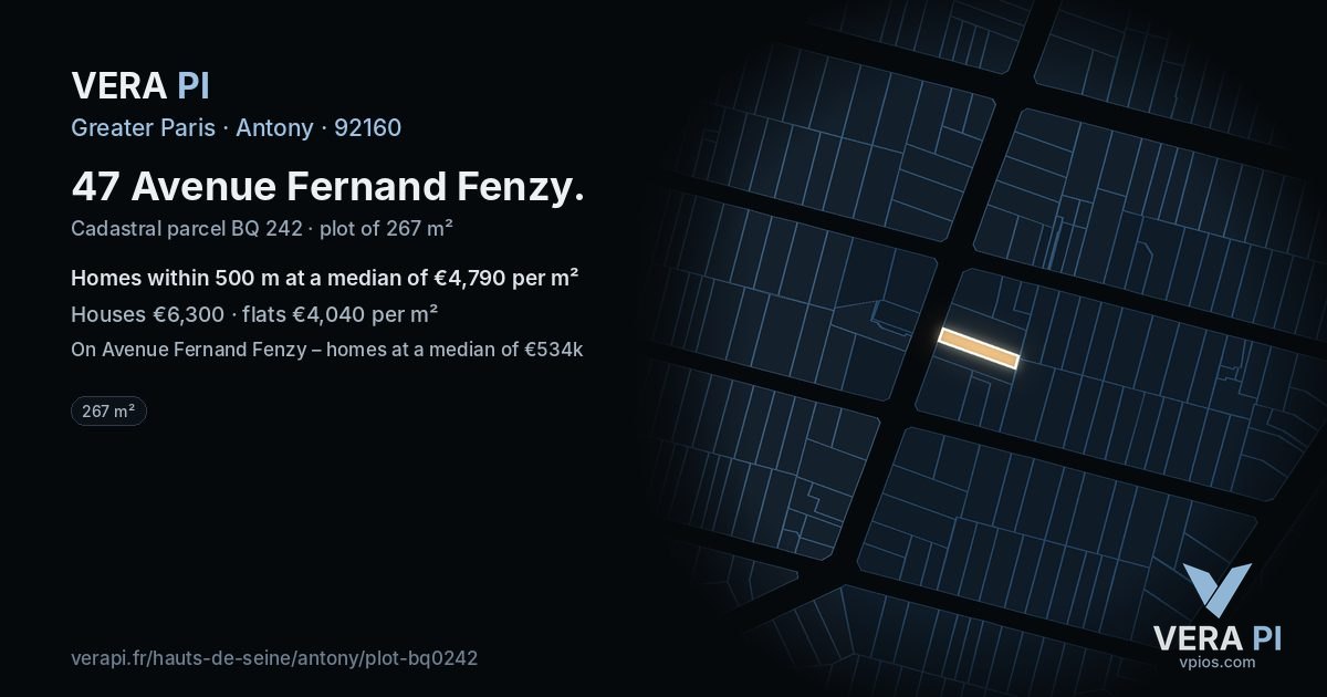 47 Avenue Fernand Fenzy, Antony at night – the plot lit, the parcels around coloured by the prices near them