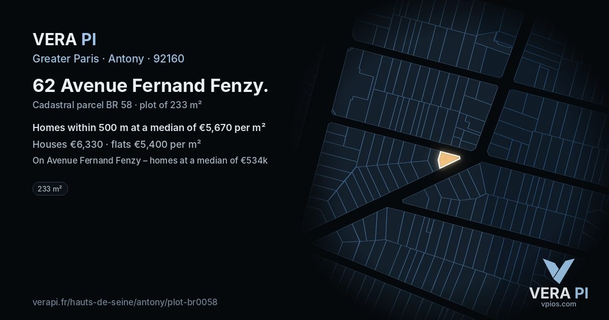 62 Avenue Fernand Fenzy, Antony at night – the plot lit, the parcels around coloured by the prices near them