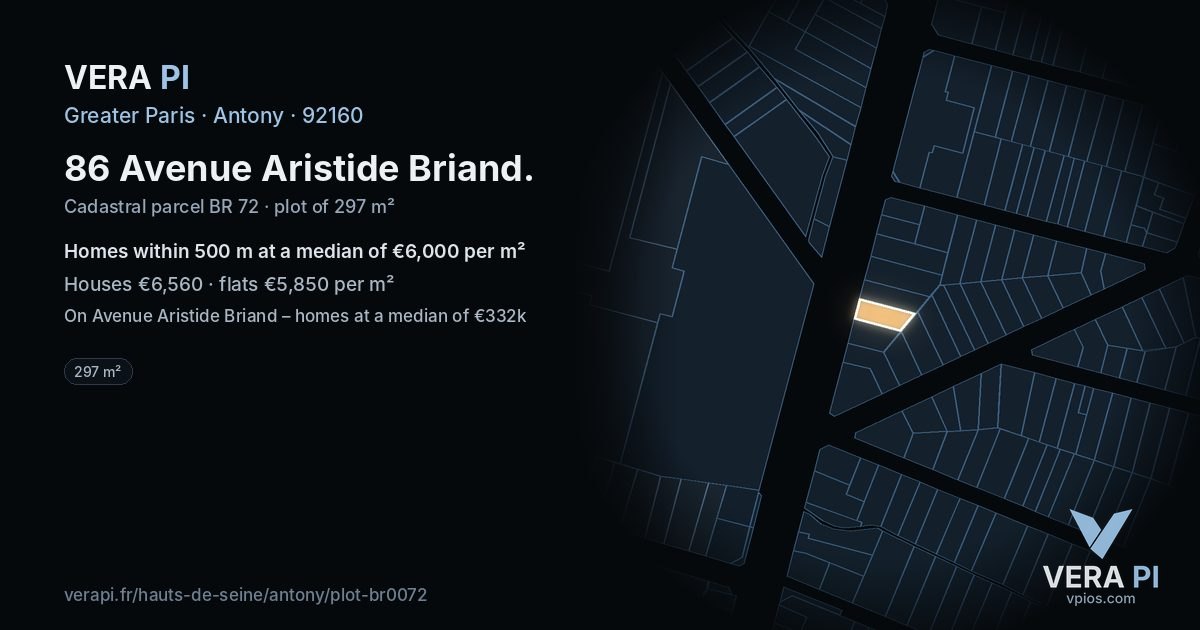 86 Avenue Aristide Briand, Antony at night – the plot lit, the parcels around coloured by the prices near them