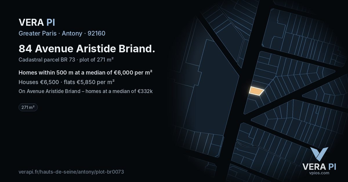 84 Avenue Aristide Briand, Antony at night – the plot lit, the parcels around coloured by the prices near them