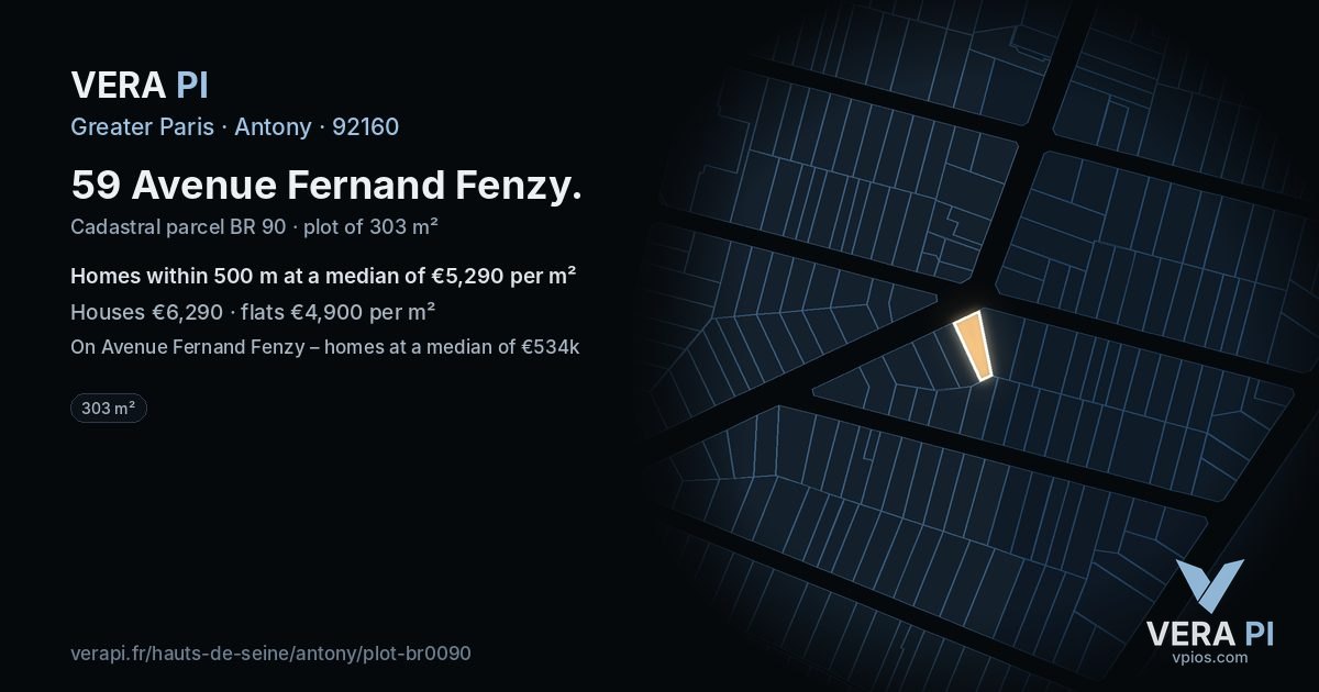 59 Avenue Fernand Fenzy, Antony at night – the plot lit, the parcels around coloured by the prices near them