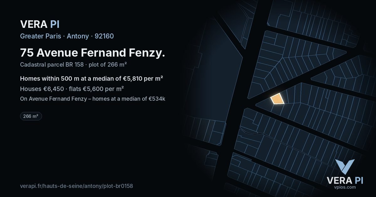 75 Avenue Fernand Fenzy, Antony at night – the plot lit, the parcels around coloured by the prices near them