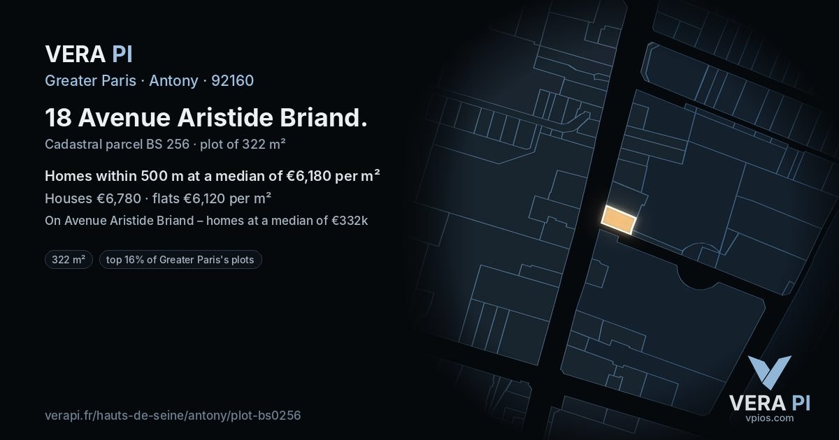 18 Avenue Aristide Briand, Antony at night – the plot lit, the parcels around coloured by the prices near them