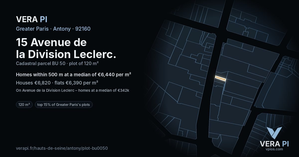 15 Avenue de la Division Leclerc, Antony at night – the plot lit, the parcels around coloured by the prices near them