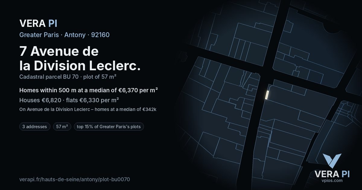 7 Avenue de la Division Leclerc, Antony at night – the plot lit, the parcels around coloured by the prices near them