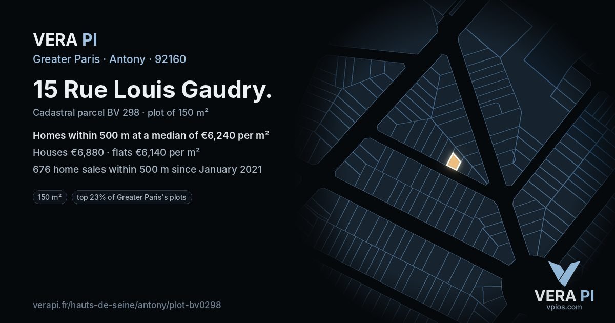 15 Rue Louis Gaudry, Antony at night – the plot lit, the parcels around coloured by the prices near them