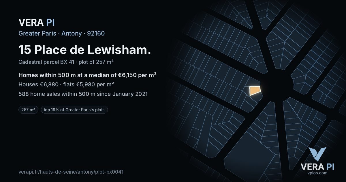 15 Place de Lewisham, Antony at night – the plot lit, the parcels around coloured by the prices near them