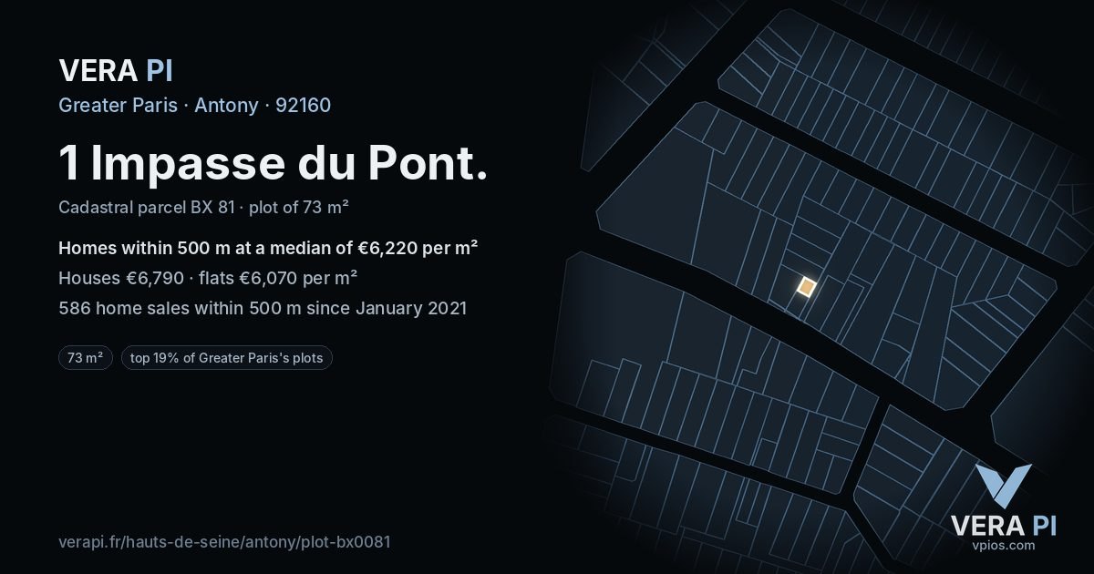 1 Impasse du Pont, Antony at night – the plot lit, the parcels around coloured by the prices near them