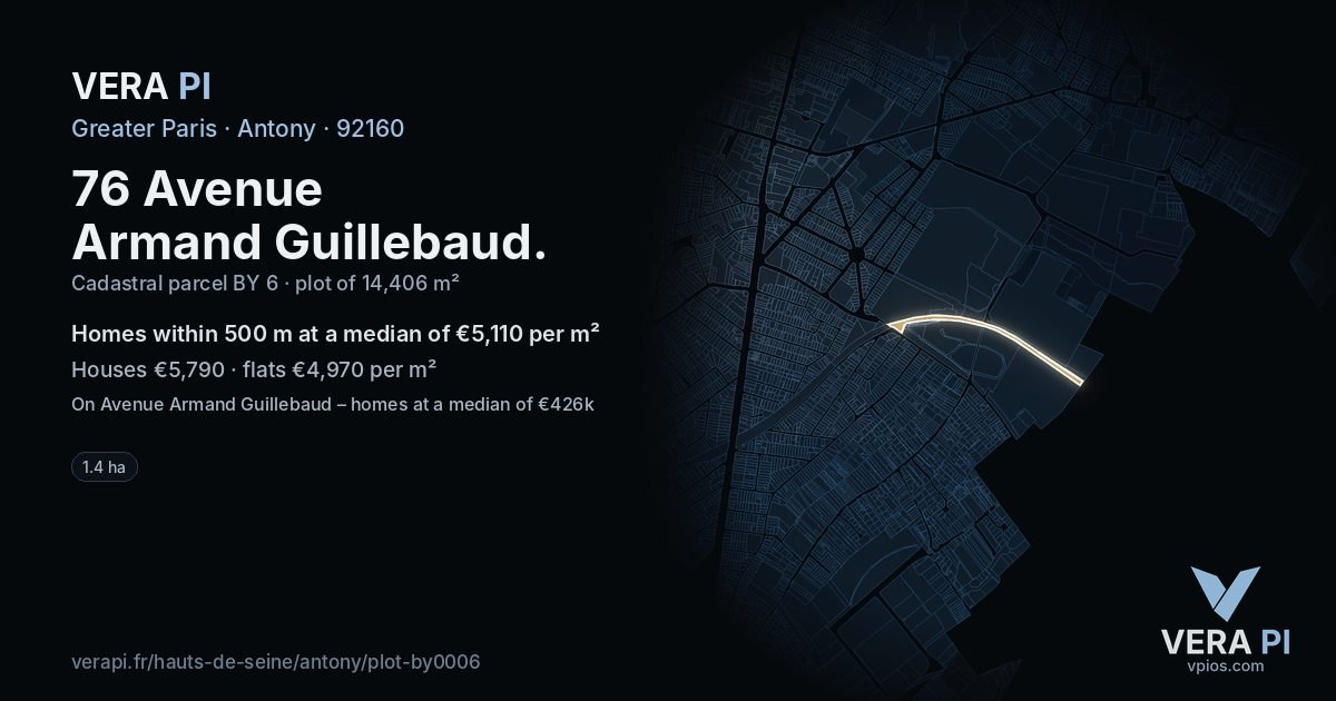76 Avenue Armand Guillebaud, Antony at night – the plot lit, the parcels around coloured by the prices near them