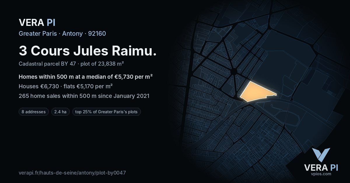 3 Cours Jules Raimu, Antony at night – the plot lit, the parcels around coloured by the prices near them