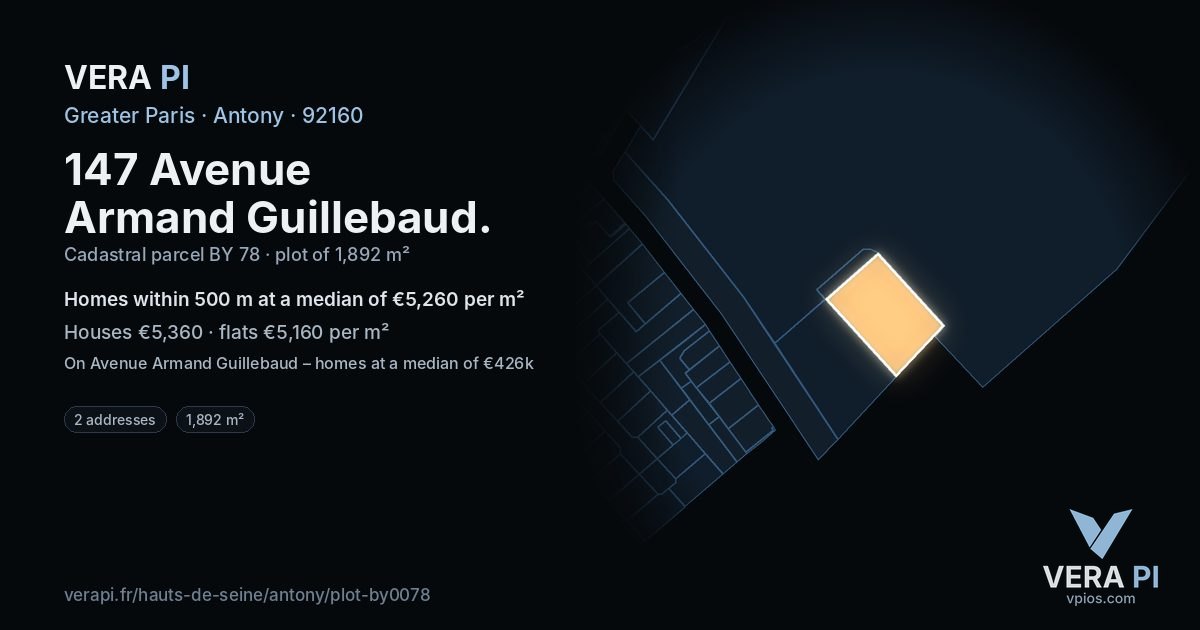 147 Avenue Armand Guillebaud, Antony at night – the plot lit, the parcels around coloured by the prices near them