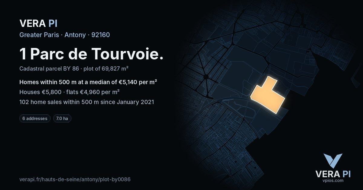 1 Parc de Tourvoie, Antony at night – the plot lit, the parcels around coloured by the prices near them
