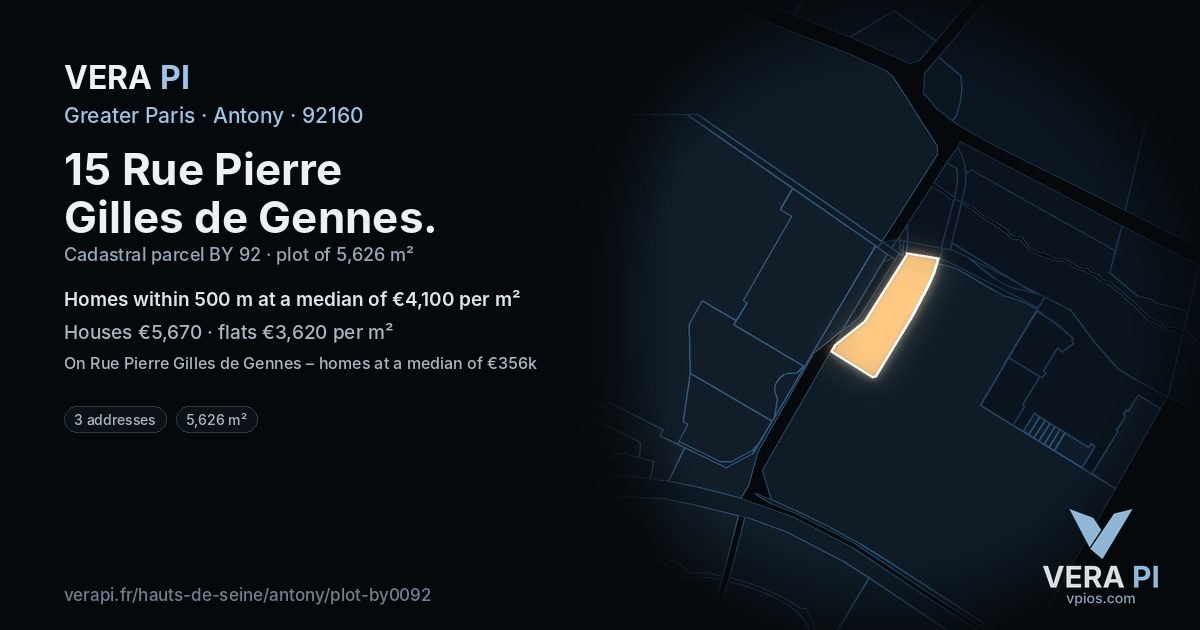 15 Rue Pierre Gilles de Gennes, Antony at night – the plot lit, the parcels around coloured by the prices near them