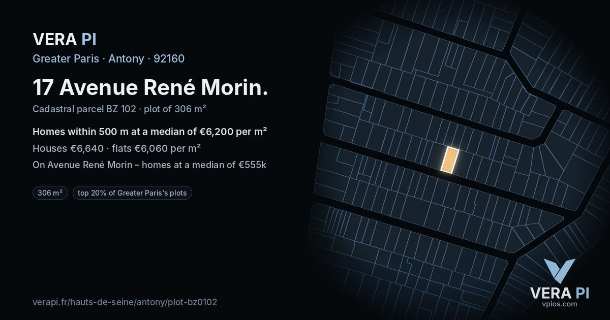 17 Avenue René Morin, Antony at night – the plot lit, the parcels around coloured by the prices near them