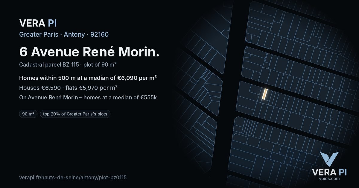 6 Avenue René Morin, Antony at night – the plot lit, the parcels around coloured by the prices near them