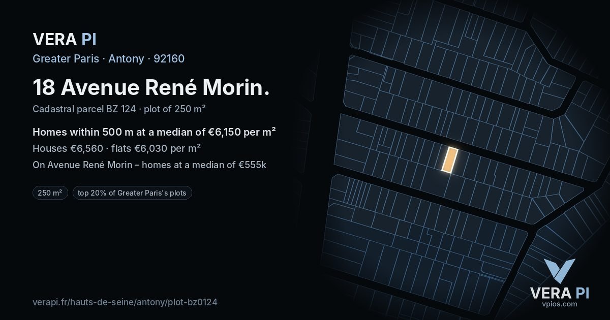 18 Avenue René Morin, Antony at night – the plot lit, the parcels around coloured by the prices near them