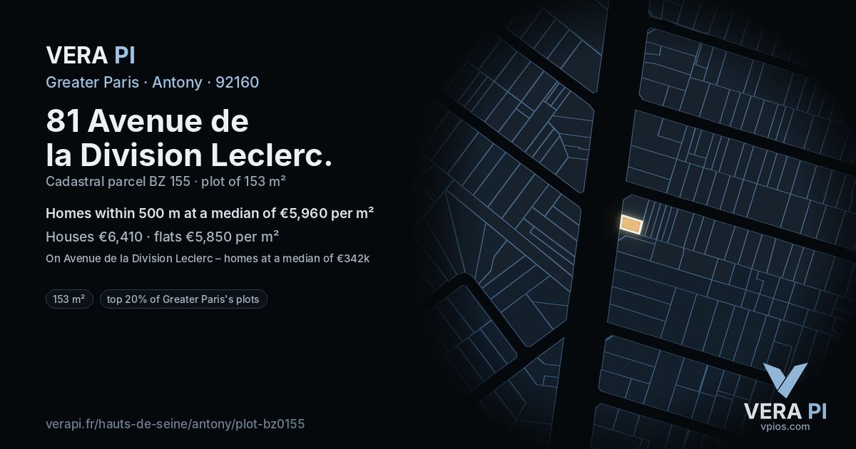 81 Avenue de la Division Leclerc, Antony at night – the plot lit, the parcels around coloured by the prices near them