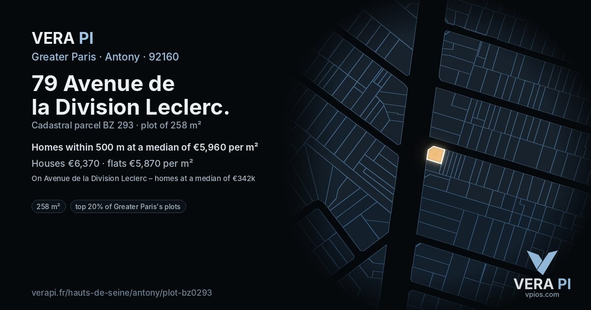 79 Avenue de la Division Leclerc, Antony at night – the plot lit, the parcels around coloured by the prices near them