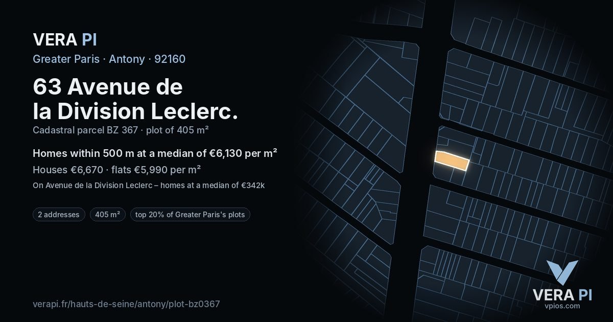 63 Avenue de la Division Leclerc, Antony at night – the plot lit, the parcels around coloured by the prices near them