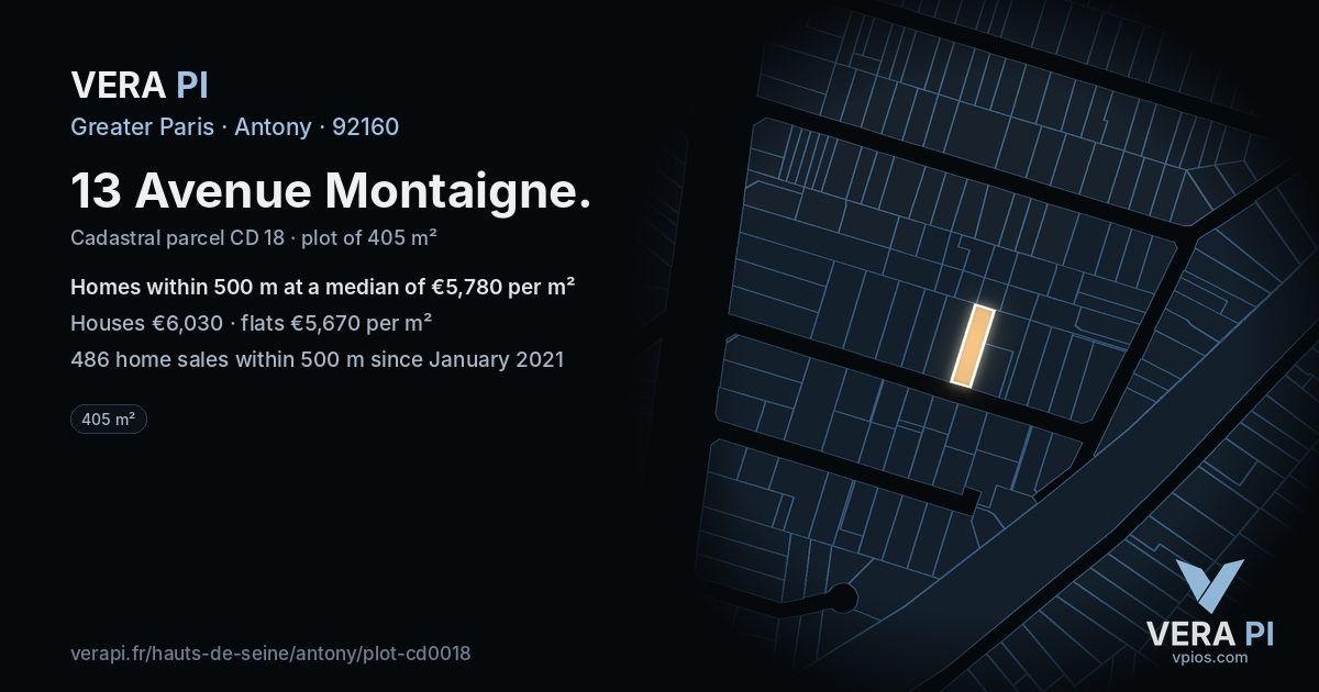 13 Avenue Montaigne, Antony at night – the plot lit, the parcels around coloured by the prices near them