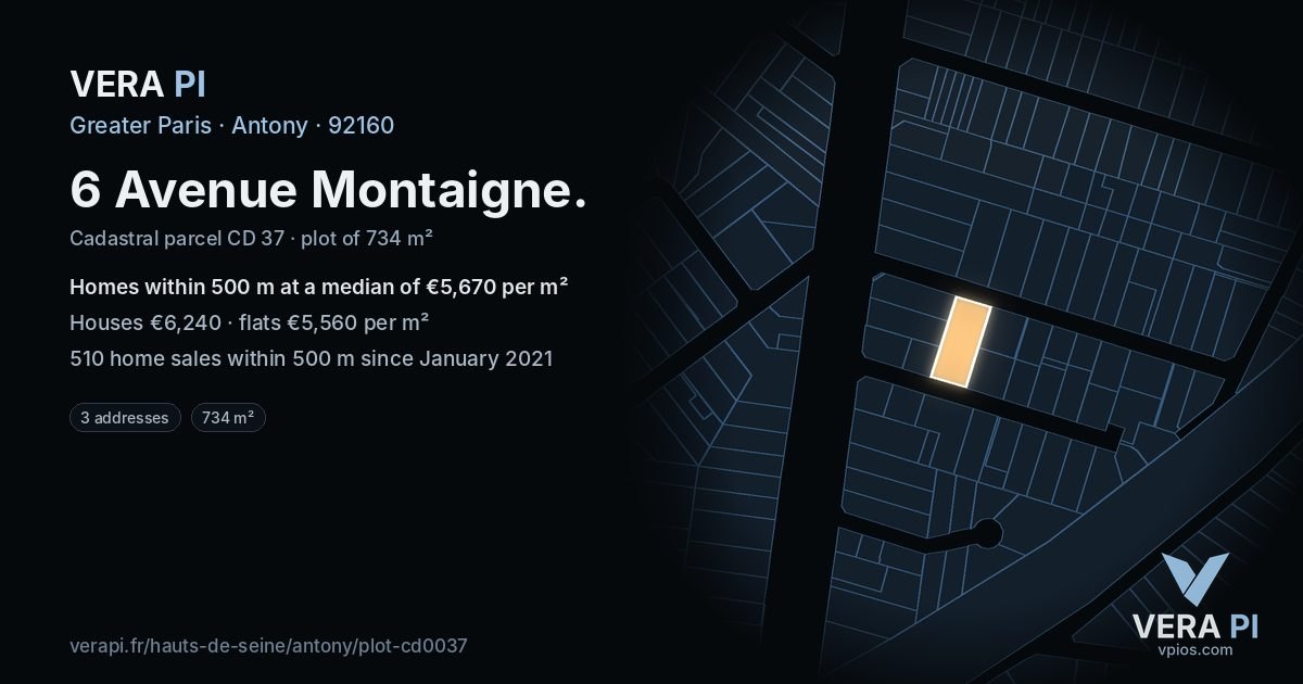 6 Avenue Montaigne, Antony at night – the plot lit, the parcels around coloured by the prices near them