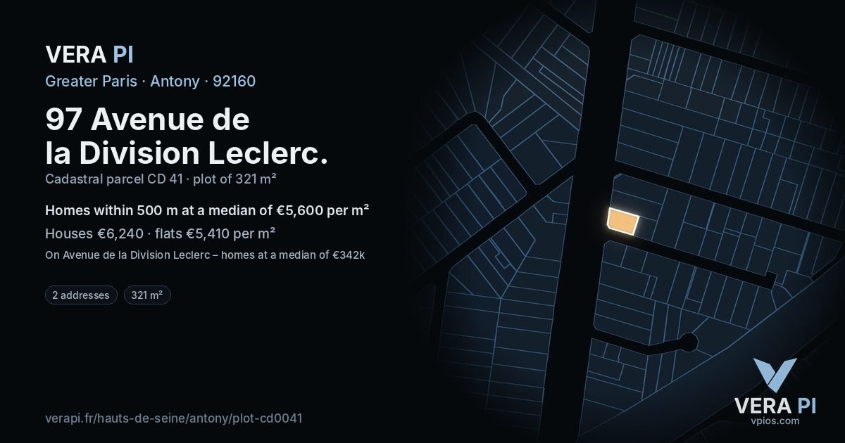 97 Avenue de la Division Leclerc, Antony at night – the plot lit, the parcels around coloured by the prices near them