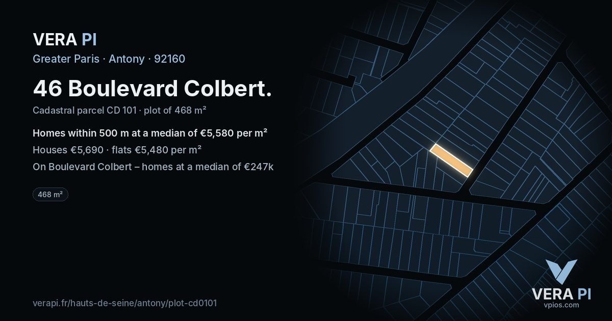 46 Boulevard Colbert, Antony at night – the plot lit, the parcels around coloured by the prices near them