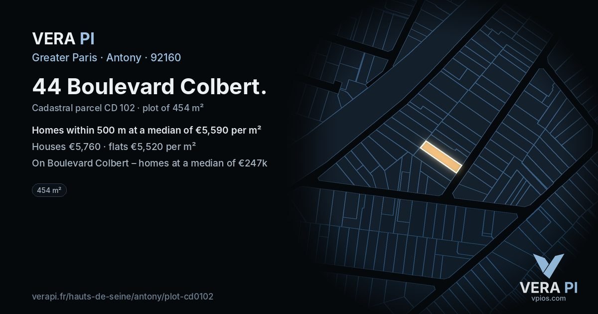 44 Boulevard Colbert, Antony at night – the plot lit, the parcels around coloured by the prices near them