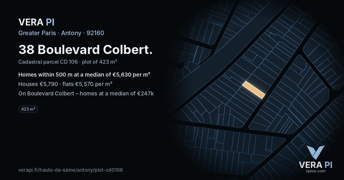 38 Boulevard Colbert, Antony at night – the plot lit, the parcels around coloured by the prices near them