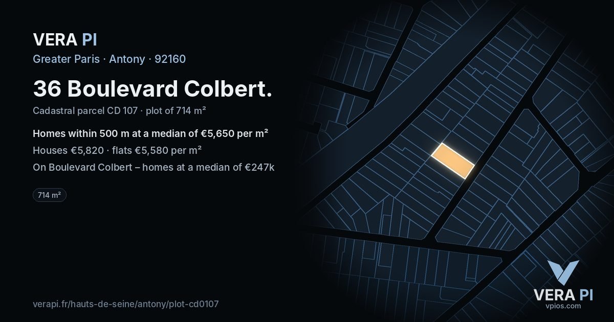 36 Boulevard Colbert, Antony at night – the plot lit, the parcels around coloured by the prices near them