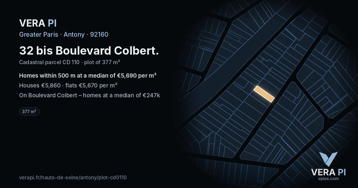 32 bis Boulevard Colbert, Antony at night – the plot lit, the parcels around coloured by the prices near them