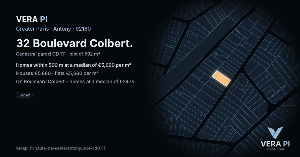 32 Boulevard Colbert, Antony at night – the plot lit, the parcels around coloured by the prices near them