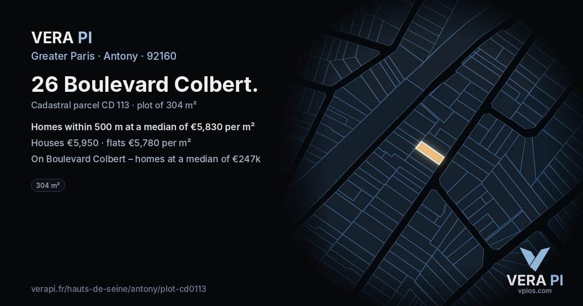 26 Boulevard Colbert, Antony at night – the plot lit, the parcels around coloured by the prices near them