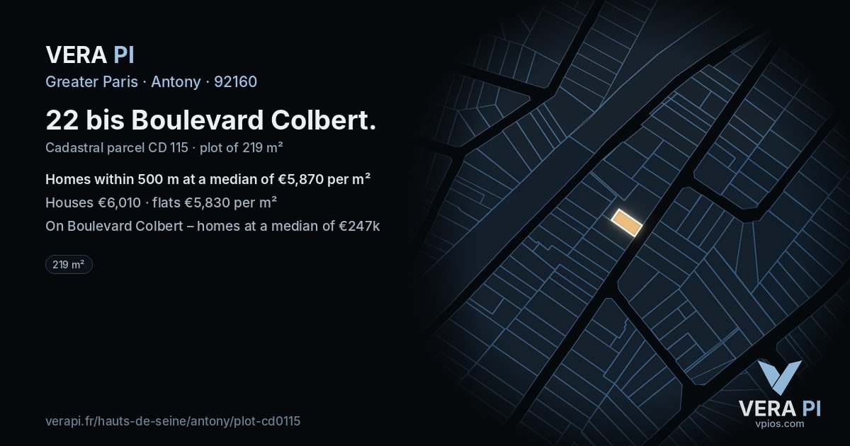 22 bis Boulevard Colbert, Antony at night – the plot lit, the parcels around coloured by the prices near them
