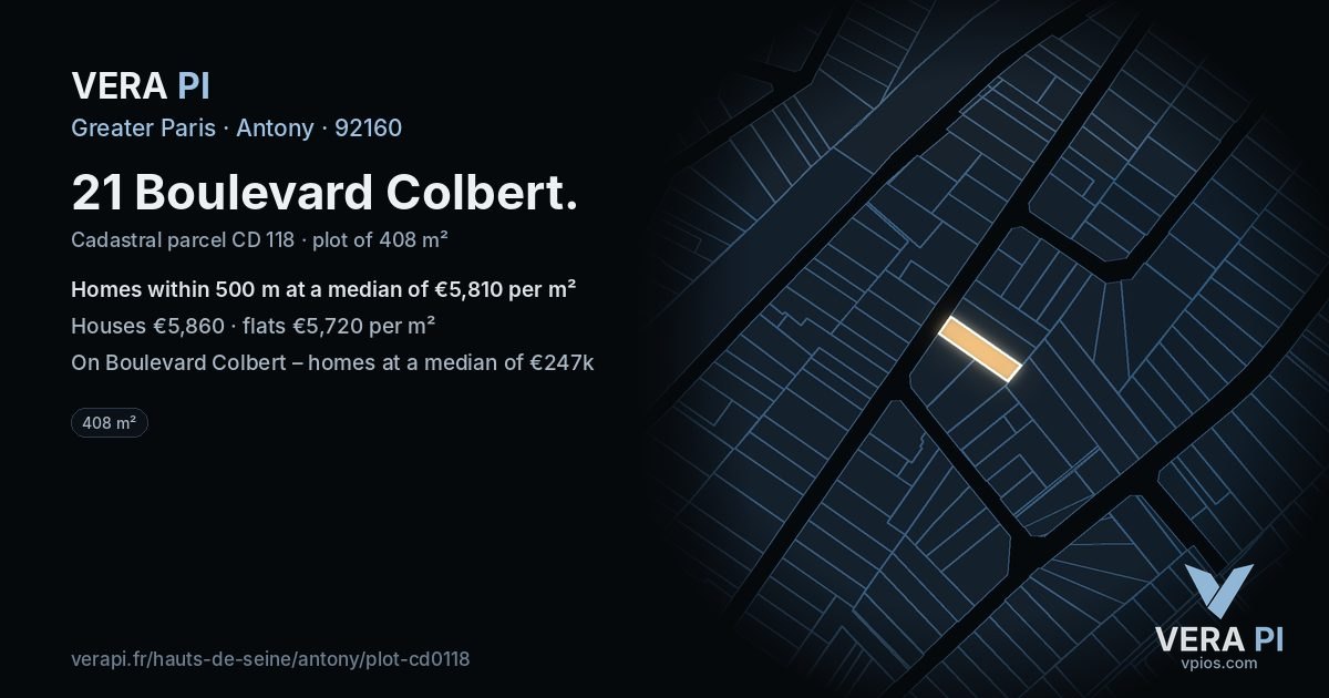 21 Boulevard Colbert, Antony at night – the plot lit, the parcels around coloured by the prices near them