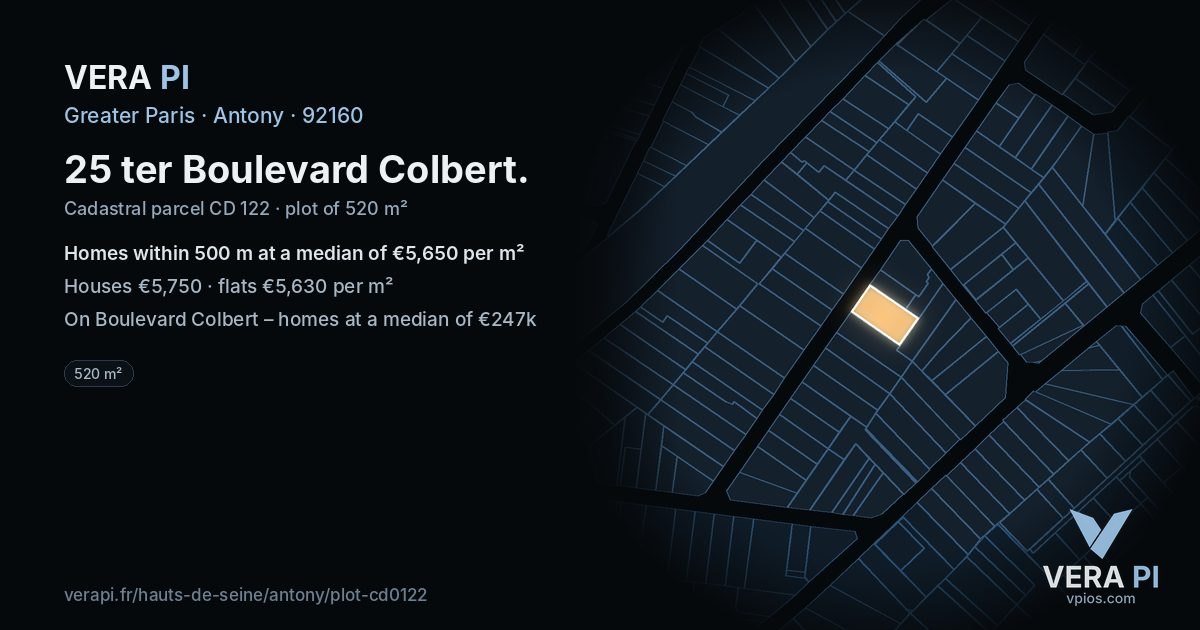 25 ter Boulevard Colbert, Antony at night – the plot lit, the parcels around coloured by the prices near them